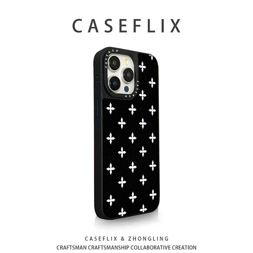 苹果16黑底十字花手机壳