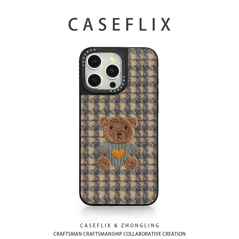 苹果17创意千鸟纹小熊手机壳
