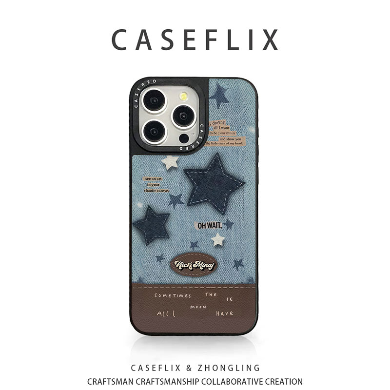 苹果17简约牛仔布星星手机壳