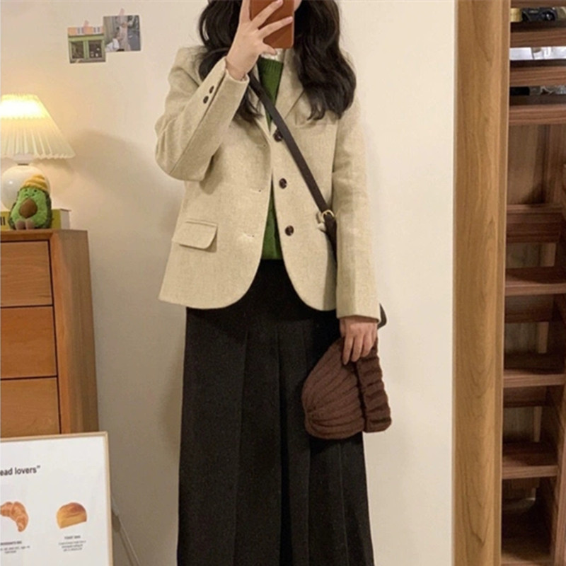 2025秋冬新款韩版小个子高级感小西装休闲短款高级感羊毛呢外套女