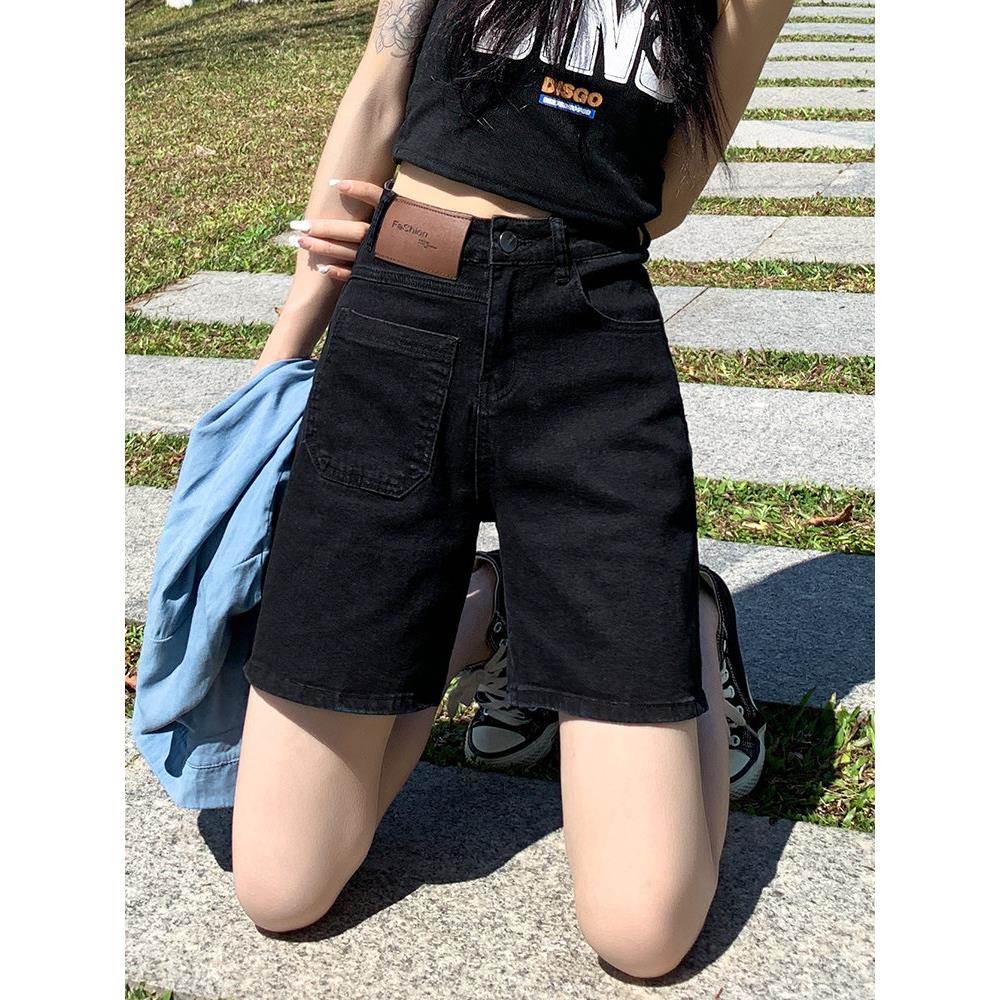 黑色宽松直筒牛仔裤短裤女夏季薄款2025年新款显瘦小个子五分裤潮