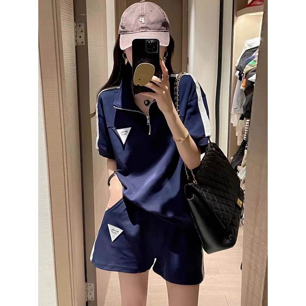 欧洲站休闲时尚套装女夏季2025年新款网红减龄短袖短裤运动两件套