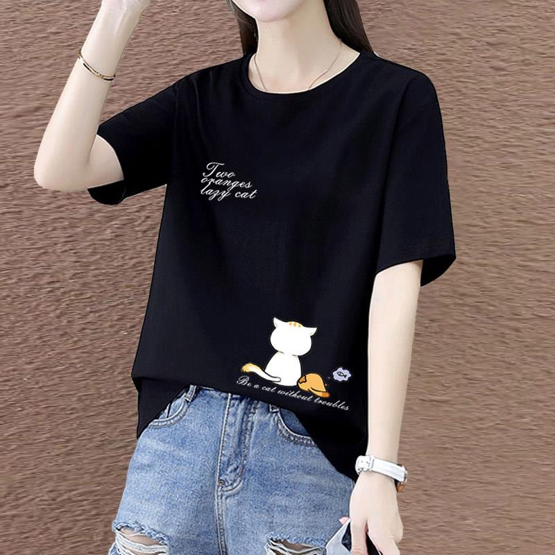 韩国纯棉短袖T恤女大尺码女装2025夏季新款减龄圆领T恤衫休闲上衣