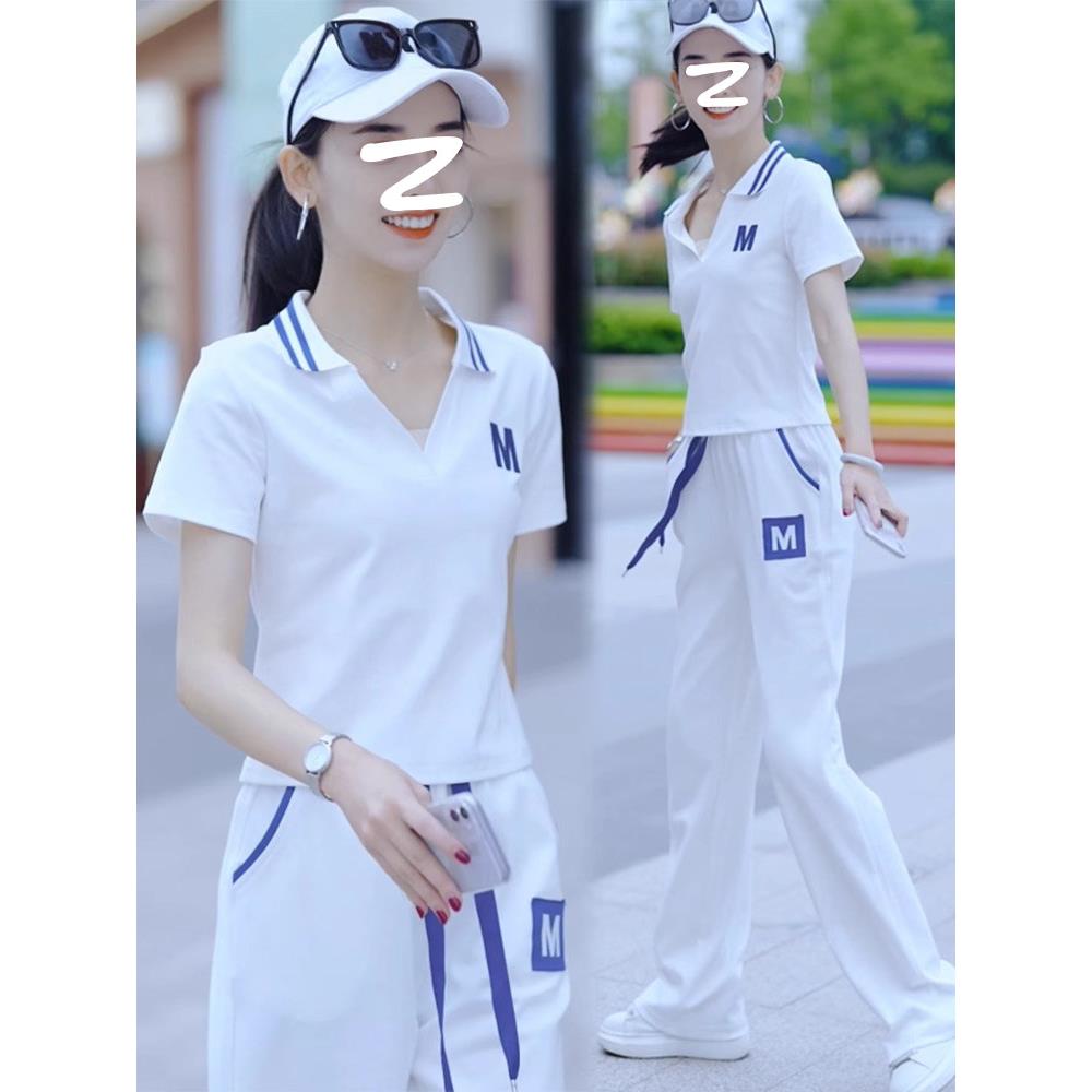 欧洲站休闲 运动套装女2025年新款夏季薄款时尚炸街短袖长裤两件