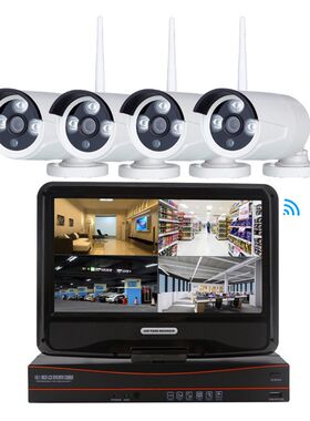 4路WIFdI套装监控系统无线室内室外带10寸显示屏百万像素 高清摄