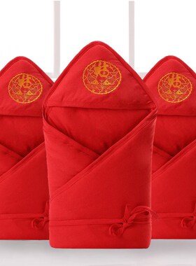 婴儿纯棉红色抱被秋冬季加厚夹y棉保暖包被新生儿包巾宝宝抱毯睡