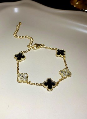 韩国四片叶子锆石手链简约百搭高级感手环小众气质闺蜜手饰女