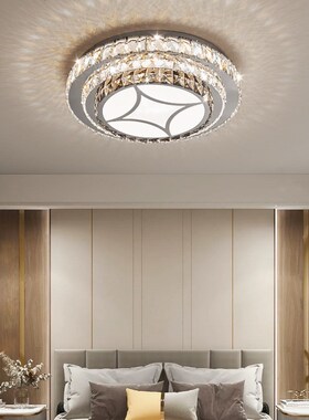 胜铁灯饰厂不锈钢客厅长方形水晶灯 新款大气卧室LVED圆形吸顶灯