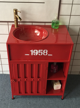 工业风洗手盆复古洗手台黑色立柱洗E手池商用洗脸盆阳台洗漱台定