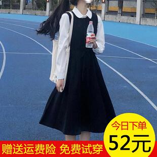 12岁大童女孩长袖连衣裙13高初中学生15衬衫背带裙两件套装长裙子