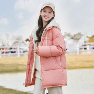 学生羽绒服少f女韩版初中生中长款2023冬装面包服90绒宽松外套加