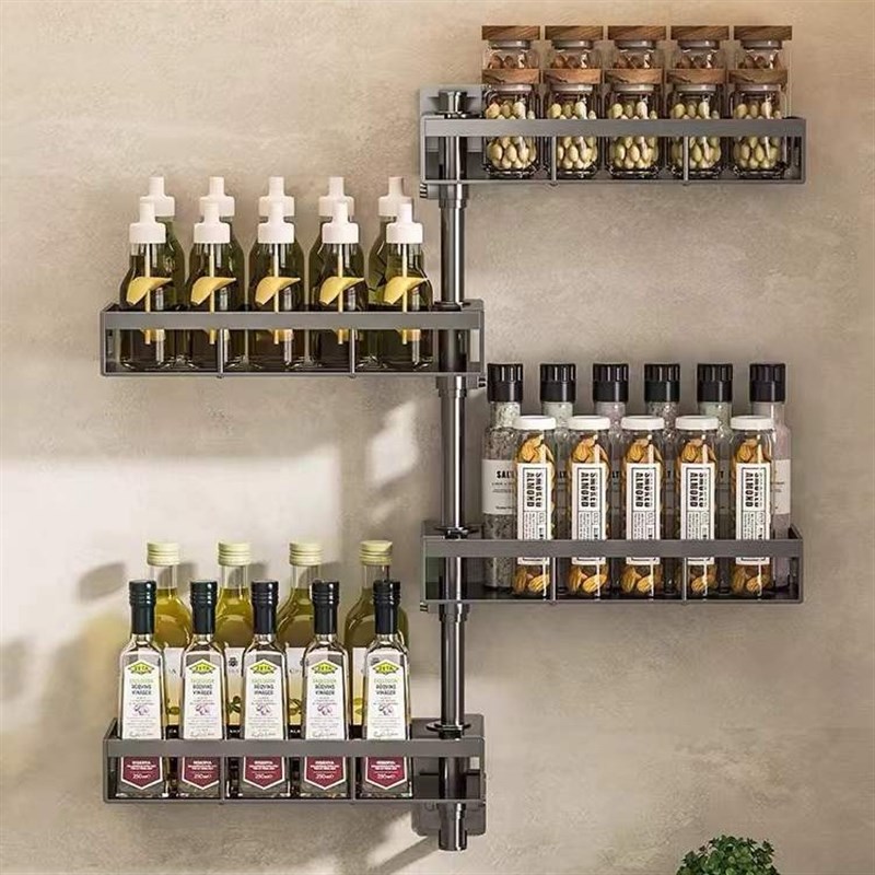 多功能墙上挂架子厨房转角旋转置物架G壁挂式油盐酱醋调味调料收