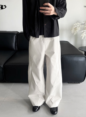 OREETA丨打褶弧形裁剪阔腿休闲裤男女美式复古宽松直筒休闲冲锋裤