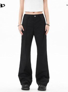 OREETA丨美式cleanfit黑色垂感西裤高街新款潮牌直筒百搭微喇长裤