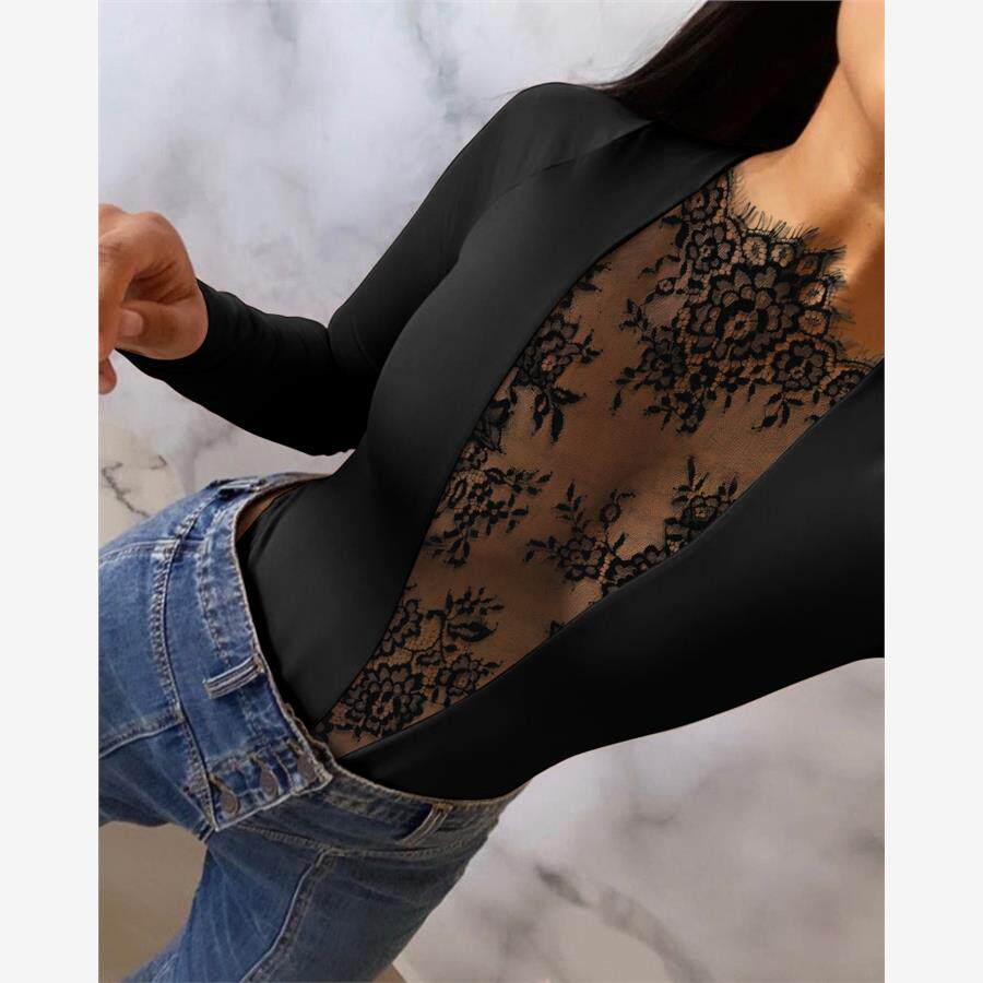 欧美时尚女装性感蕾丝拼接连体衣 Sexy lace splicing jumpsuit