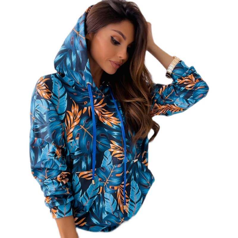 秋冬新款学生套头连帽抽绳豹纹印花宽松休闲长袖卫衣外套女hoodie