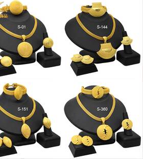 24K Gold Plated Necklace Earring Ring Bracelet Set Indian