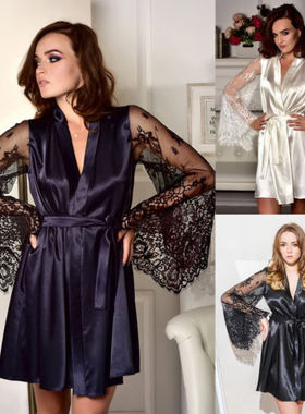 Dressing Gown Lace Silk Kimono Bathrobe Bridesmaid Nightwear