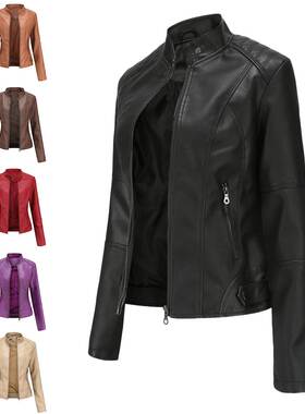 European plus-size 4XL leather slim jacket for women女皮夹克
