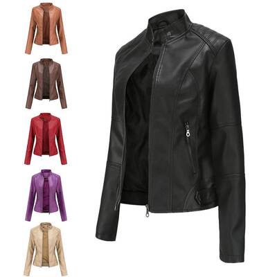 European plus-size 4XL leather slim jacket for women女皮夹克