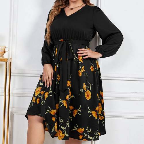 Oversized loose fitting V-neck high waisted floral skirt裙子