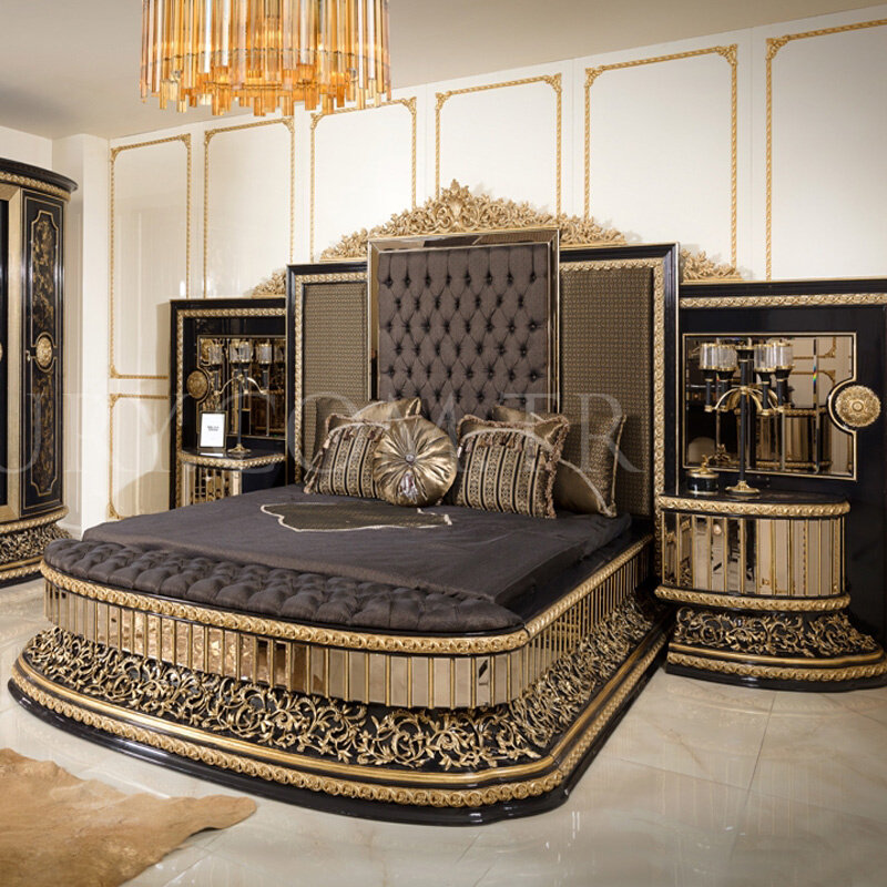 奢华欧式别墅家具主人房大靠背床主卧实木婚床高级豪华主卧大床