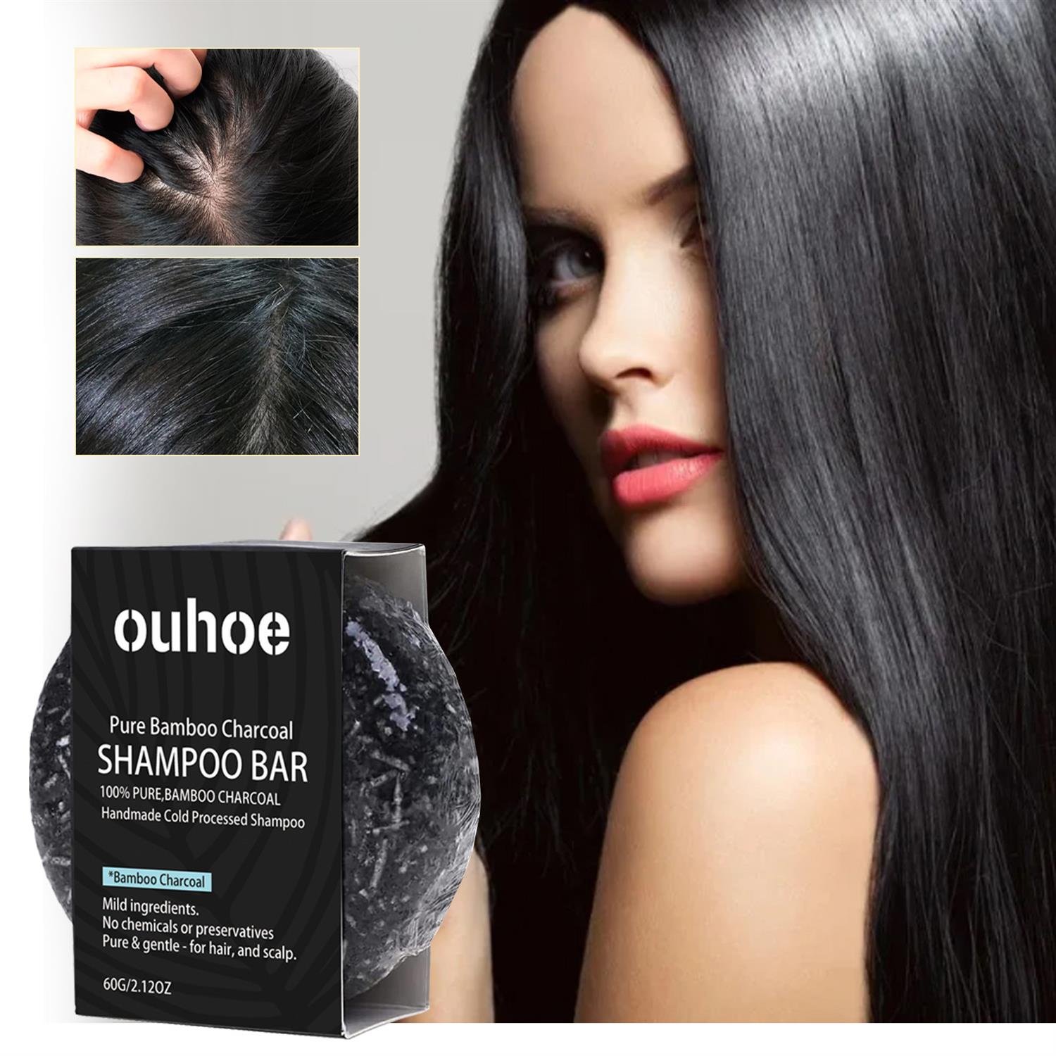 OUHOE 竹炭洗发皂 深层清洁头皮强韧固发滋养护理改善干枯洗发皂