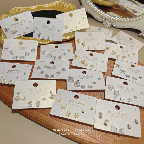 18K金精致锆石一卡三对耳钉925银