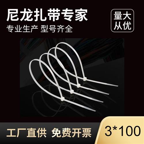 自锁式尼龙扎带3X100塑料扎带束线带白色捆绑带小号黑色捆扎带扣