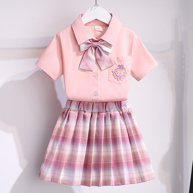 女童学院风jk套装裙夏款2024洋气新款儿童夏装衬衫短袖格子半身裙