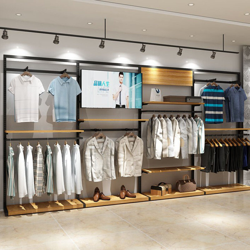 服装店展示架落地式铁艺上墙衣服架子陈列架男装店货架店铺挂衣架