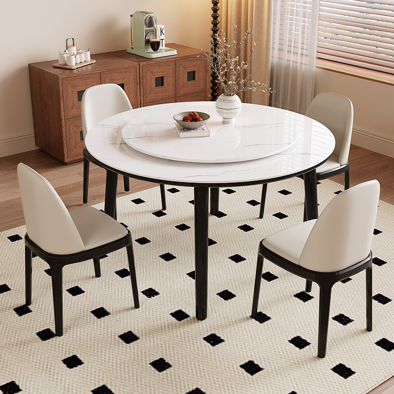 明匠轩家居2025年新款实木岩板家用高端餐桌椅组合餐厅客厅圆饭桌