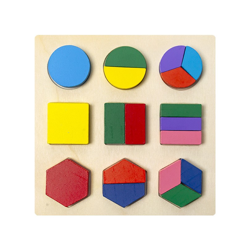 儿童早教启蒙颜色形状认知板几何形状认知等分立体拼板木制玩c190