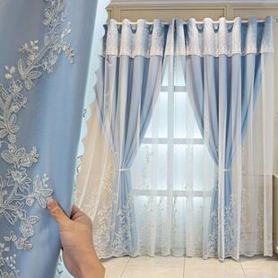 韩式田园粉色蕾丝绣花纱加衬布遮光公主房卧室窗帘源工厂一件