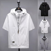 夏季 薄款 连帽短袖 官网正品 t恤男士 夏装 冰丝体恤插袋半袖