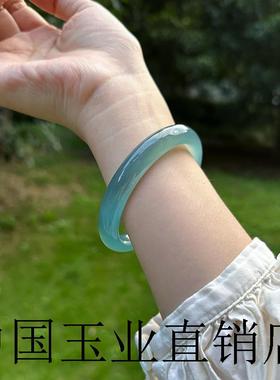 新中式高端高冰透库里蓝玛瑙手镯