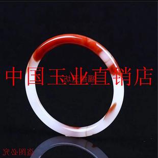 精挑选新疆和田玉鸡血玉手镯女款精品细圆条玉石手镯子送妈妈送礼