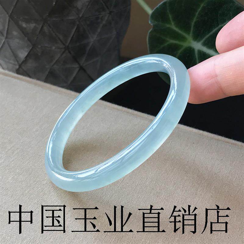蓝水翡翠色晴水叮当镯手镯女少女年轻小巧圆条冰种天青冻玉髓镯