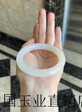 新疆和田玉手镯女款高端胖圆条新疆羊脂白玉金丝玉镯子美人条女饰