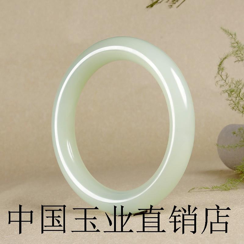正品新疆和田玉手镯高端羊脂玉圆条手镯少女款青白玉细条玉镯带