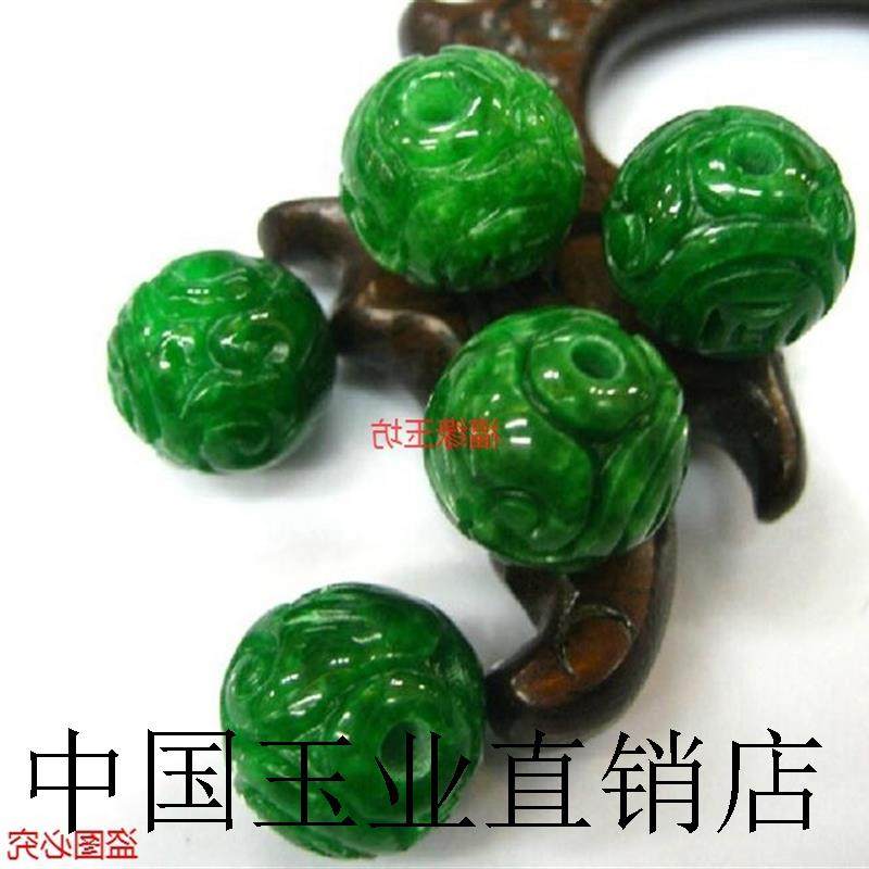 祖母绿翡翠手链干青铁龙生雕花龙珠圆珠散珠串项链缅甸处理玉配件