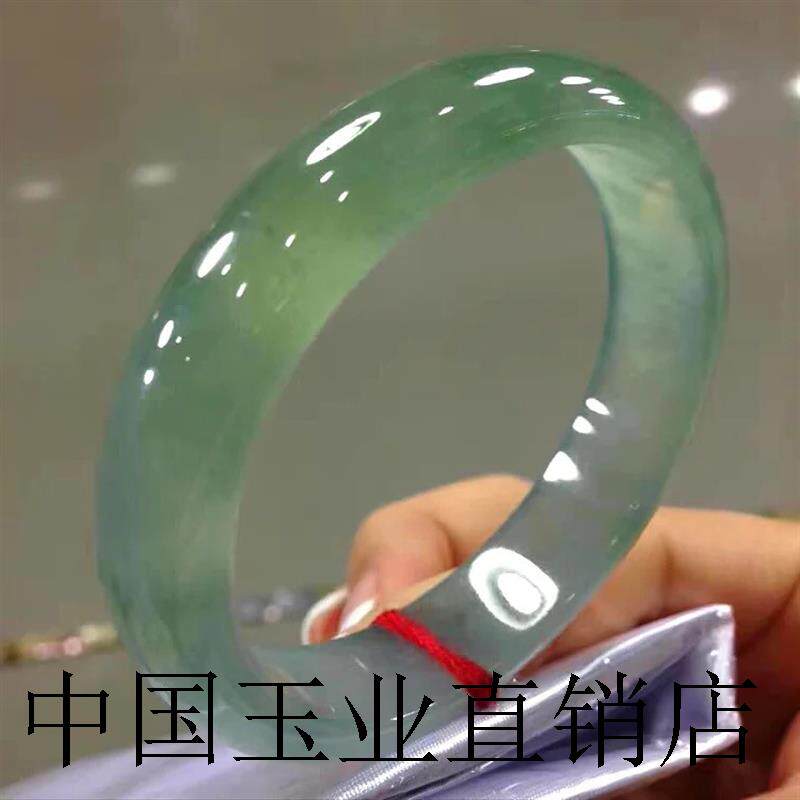 冰糯缅甸翡翠色手镯正圈老坑宽条吊坠女款冰种飘绿花油青玉镯子