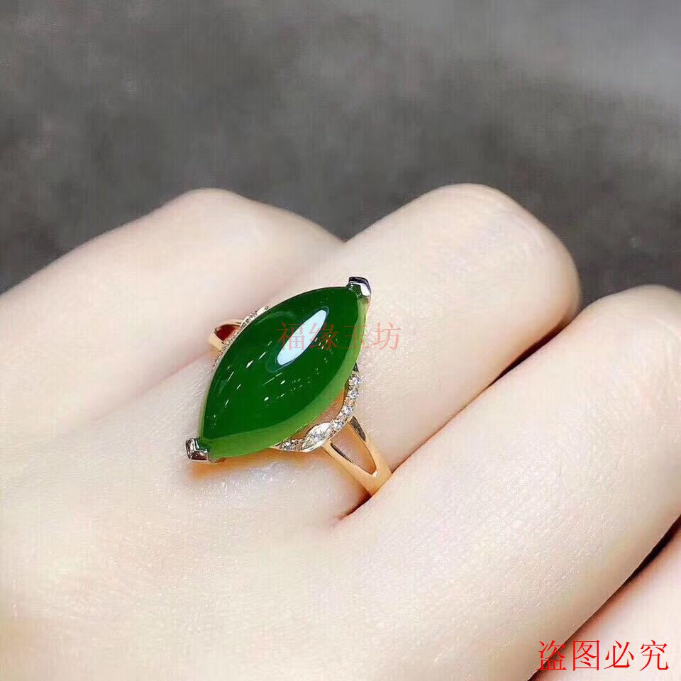 高品质碧玉戒指老坑绿和田玉女