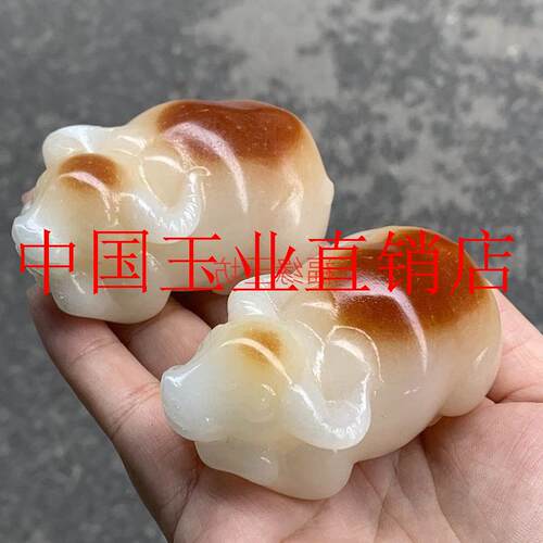 白玉牛手把件扭转乾坤糖白玉把玩