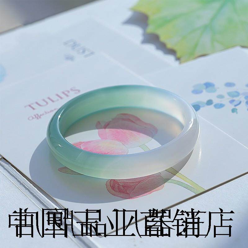 远山黛玉髓手镯女高端玛瑙色胖圆条半山半水玉镯蓝水绿复古手镯