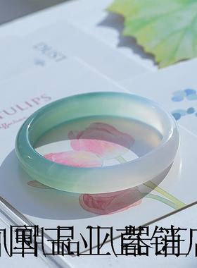 远山黛玉髓手镯女高端玛瑙色胖圆条半山半水玉镯蓝水绿复古手镯