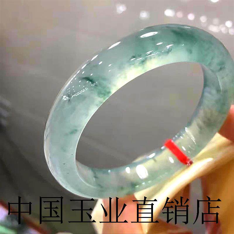 缅甸冰种飘花翡翠手镯圆条正圈老坑晴水绿花玻璃种翡翠玉镯子百搭