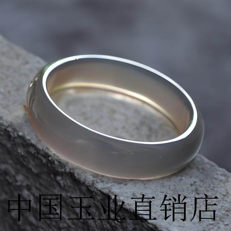 高端灰月光玛瑙色手镯灰冰荔枝冻冰糯玉髓扁条灰色镯子玉镯女精品