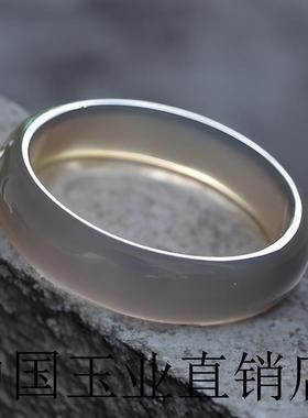 高端灰月光玛瑙色手镯灰冰荔枝冻冰糯玉髓扁条灰色镯子玉镯女精品