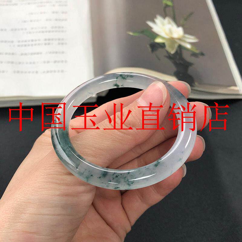 收藏级冰种翡翠色高冰透飘绿花叮当美人镯小细圆条石英岩玉镯女款